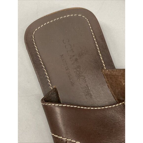 Op Sandals Surf Slip On Leather Slides   Ocean Pacific Brown Mens Sz 8 - Picture 3 of 6